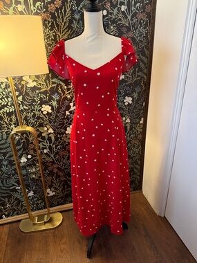 Red Polka Dot Midi Dress with Flutter Sleeves